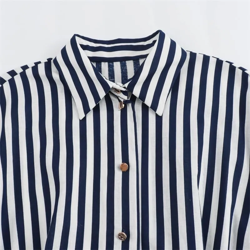 utcoco Womens 2025 Stripes Shirt Dress Casual Short Sleeve Button Down Belted Vacation Midi Dress