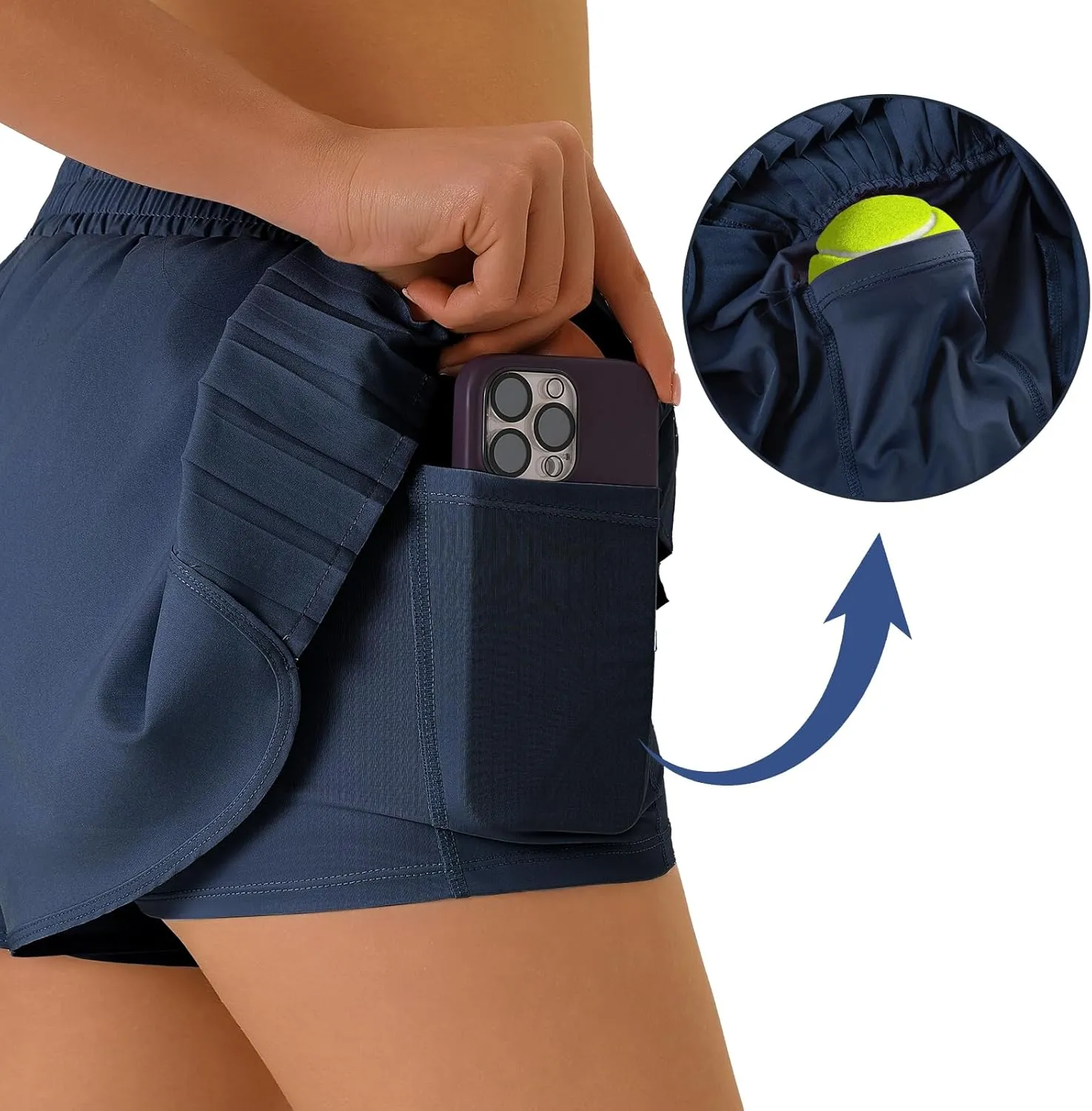 Women Flowy Pleated Athletic Tennis Shorts Quick Dry Gym Workout Running Shorts with Pocket