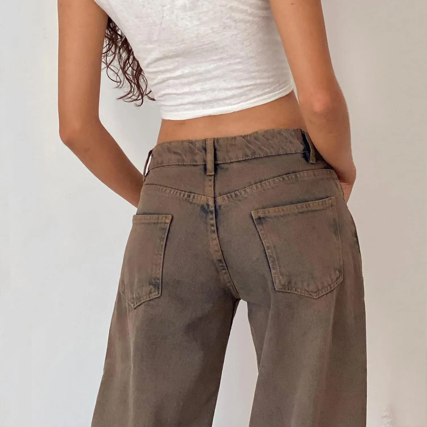 Women Jeans Low Rise Baggy Straight Wide Leg Jeans Vintage Casual Y2K Loose Boyfriend Denim Pants with Pockets