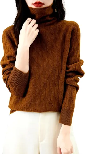 Women's 100% Merino Wool Sweater 2025 Fall Winter Solid Turtleneck Long Sleeve Knitted Pullover Sweater Jumper