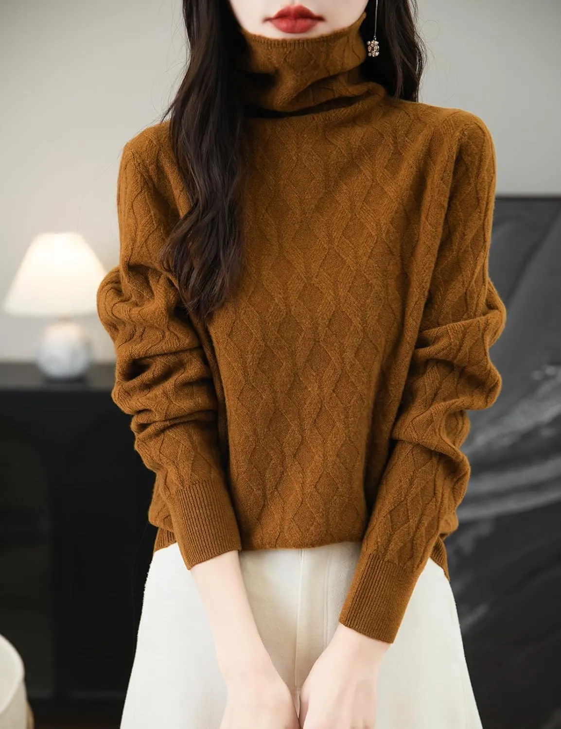 Women's 100% Merino Wool Sweater 2025 Fall Winter Solid Turtleneck Long Sleeve Knitted Pullover Sweater Jumper