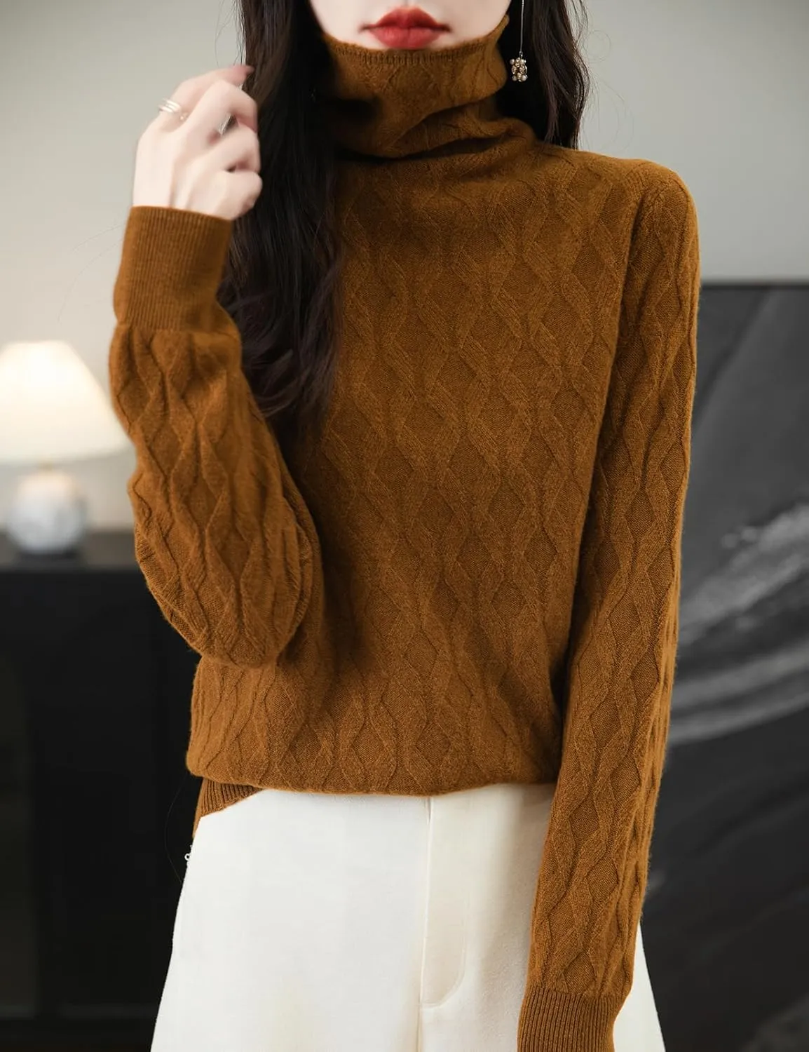 Women's 100% Merino Wool Sweater 2025 Fall Winter Solid Turtleneck Long Sleeve Knitted Pullover Sweater Jumper