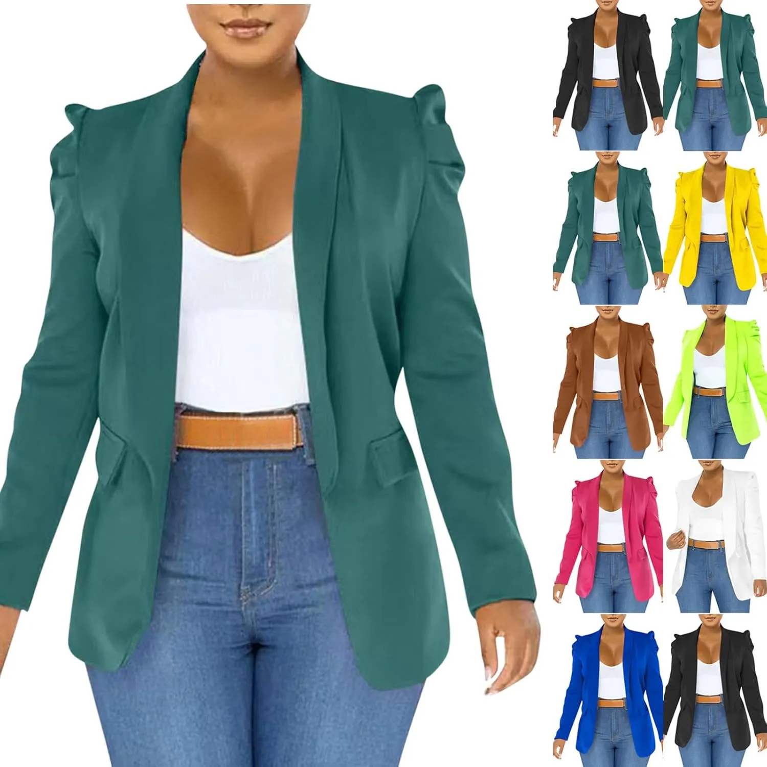 Women's Dressy Blazer Open Front Blazer Plus Size Business Casual Cardigan Blazer Puff Sleeve Blazer Jacket Outerwear