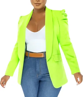 Women's Dressy Blazer Open Front Blazer Plus Size Business Casual Cardigan Blazer Puff Sleeve Blazer Jacket Outerwear