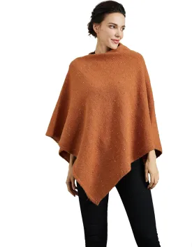 Women's Heaps Collar Bohemian Poncho Sweater Knitted Cape Irregular Hem Wrap Pullover for Spring Fall Winter