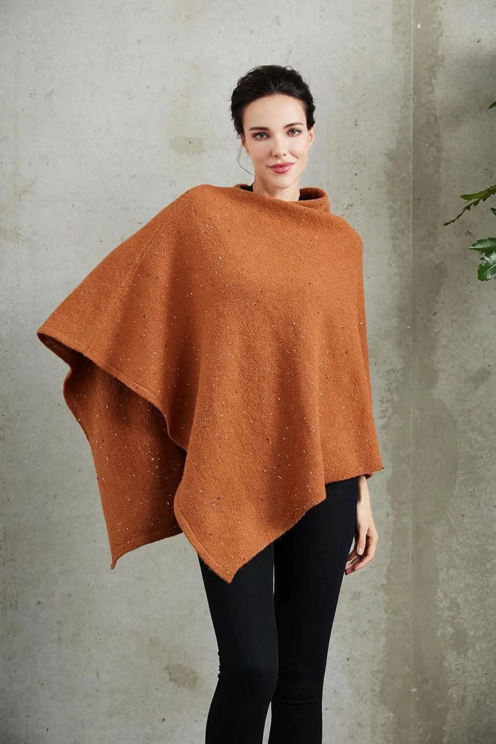 Women's Heaps Collar Bohemian Poncho Sweater Knitted Cape Irregular Hem Wrap Pullover for Spring Fall Winter