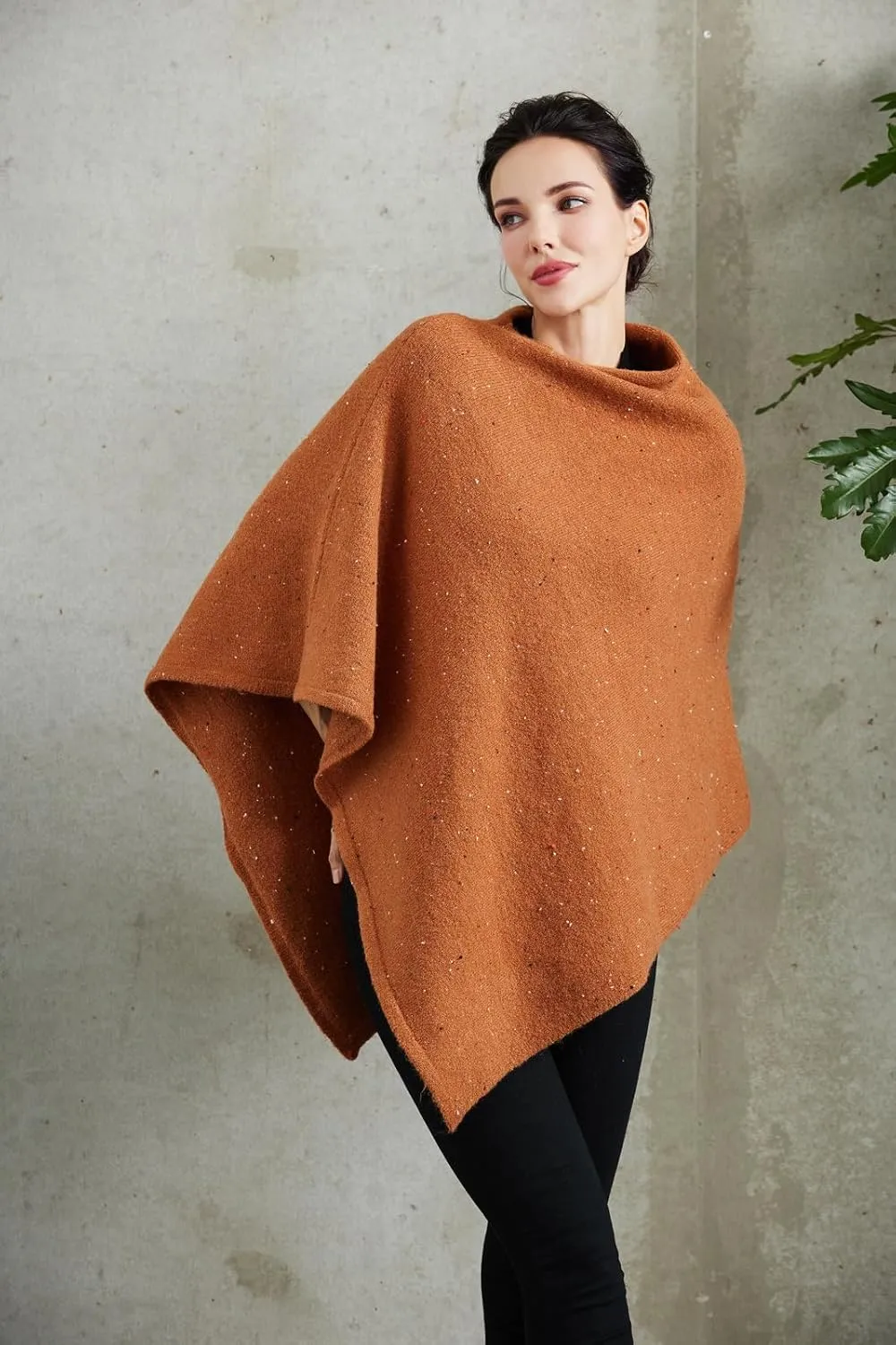Women's Heaps Collar Bohemian Poncho Sweater Knitted Cape Irregular Hem Wrap Pullover for Spring Fall Winter