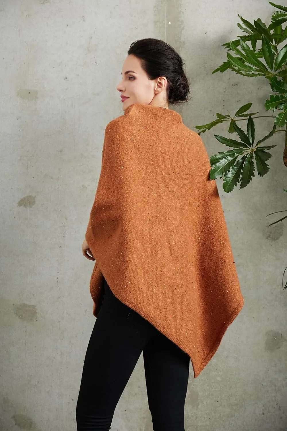 Women's Heaps Collar Bohemian Poncho Sweater Knitted Cape Irregular Hem Wrap Pullover for Spring Fall Winter