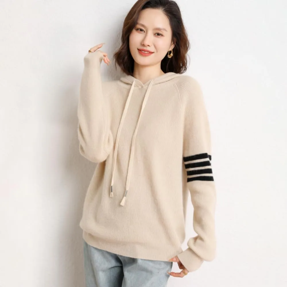 Women's Long Sleeve Hoodie Cashmere and Wool Blend Pullover Tops Sweater