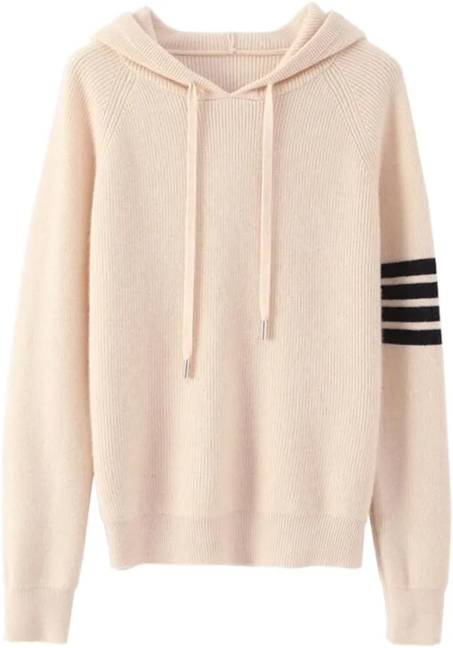 Women's Long Sleeve Hoodie Cashmere and Wool Blend Pullover Tops Sweater