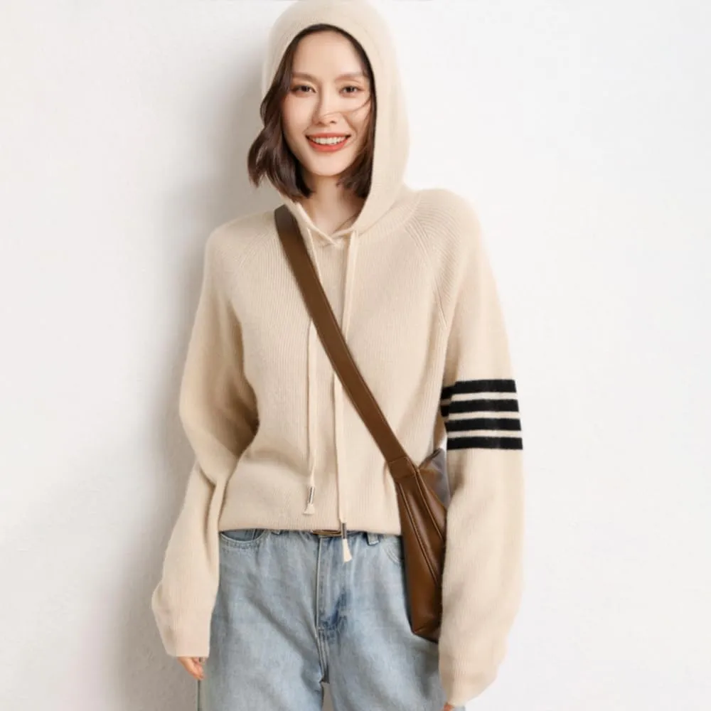 Women's Long Sleeve Hoodie Cashmere and Wool Blend Pullover Tops Sweater