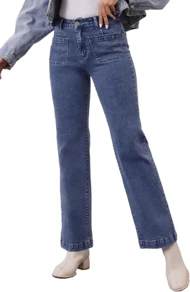 Womens Wide Leg Jeans High Waisted Stretchy Straight Leg Jeans Trendy Loose Denim Pants with Pockets