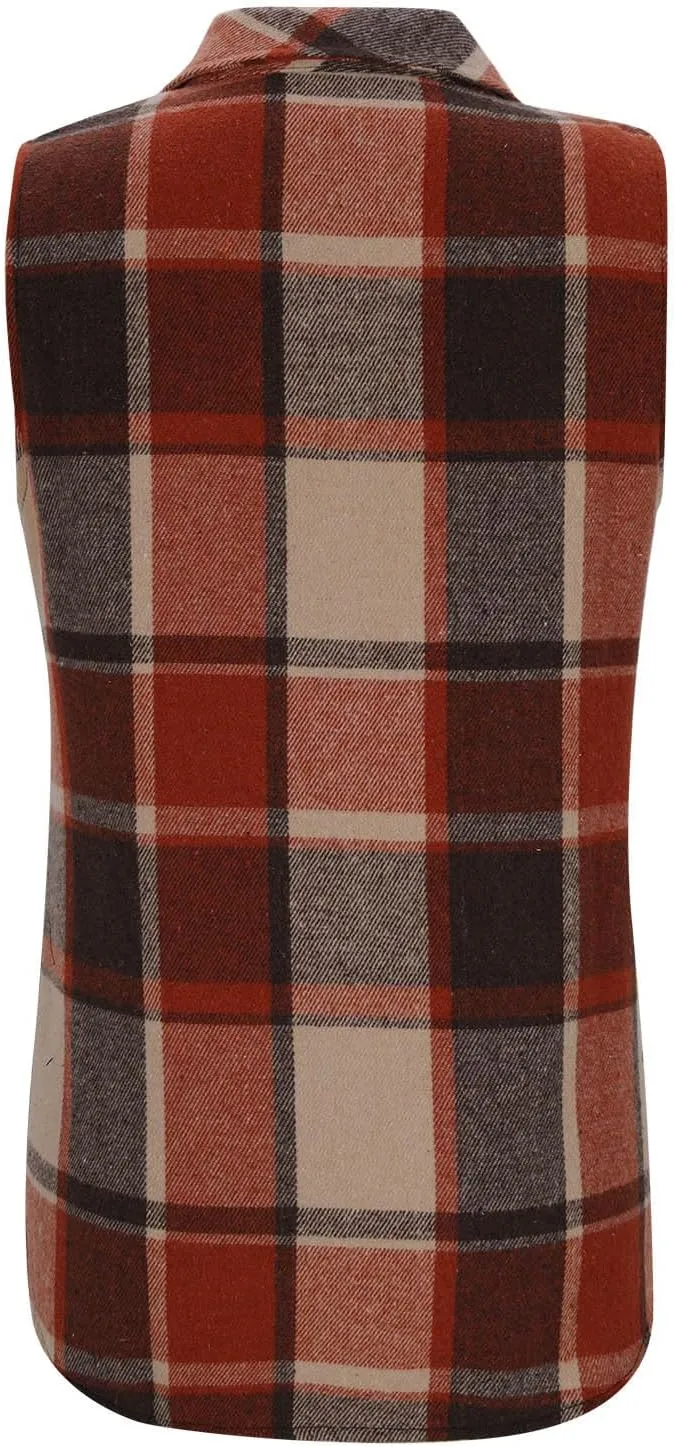Womens Wool Blend Plaid Shacket Collared Winter Sleeveless Blazer Jackets Flannel Vest Long Button Down Cardigans