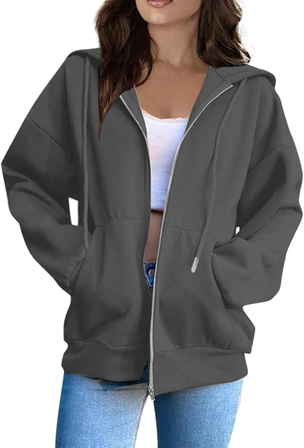 Zip Up Hoodie Women Plain Oversized Sweatshirts Fall Fashion Outfits 2025 Soft Casual Warm Jacket Winter Clothes