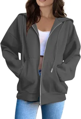 Zip Up Hoodie Women Plain Oversized Sweatshirts Fall Fashion Outfits 2025 Soft Casual Warm Jacket Winter Clothes