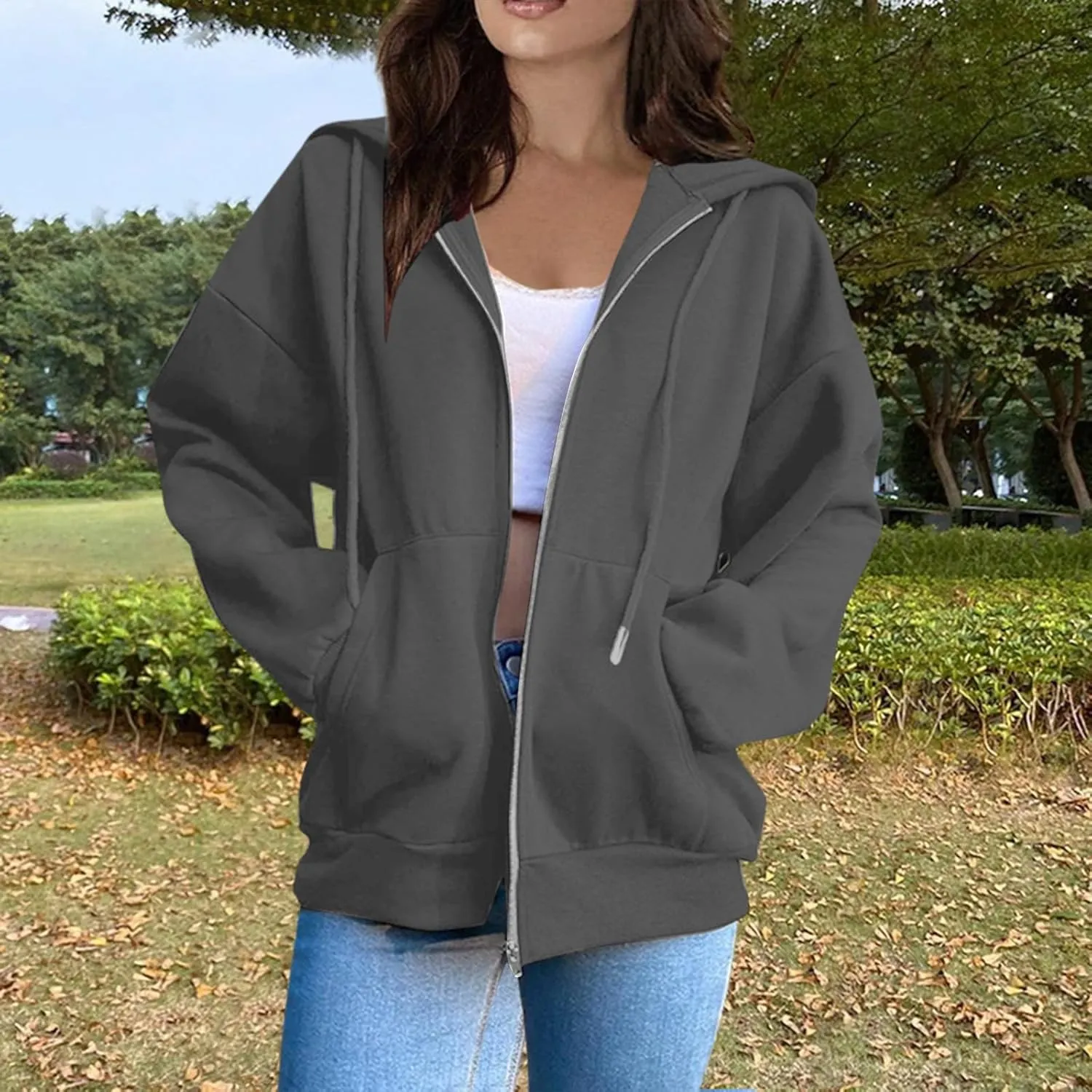 Zip Up Hoodie Women Plain Oversized Sweatshirts Fall Fashion Outfits 2025 Soft Casual Warm Jacket Winter Clothes