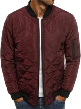 ZWRXW Bomber Jackets for Men Diamond Quilted Puffer Down Jacket Full Zip Lightweight Varsity Padded Coat Winter Warm Outwear
